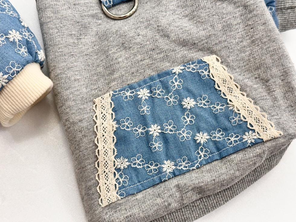 Daisy Denim Patch Jacket, XS-2XL, Pet Clothes, Dog Cardigan, Dog Jacket, Dog Clothes, Dog Winter Top, NKPUP - NKpup