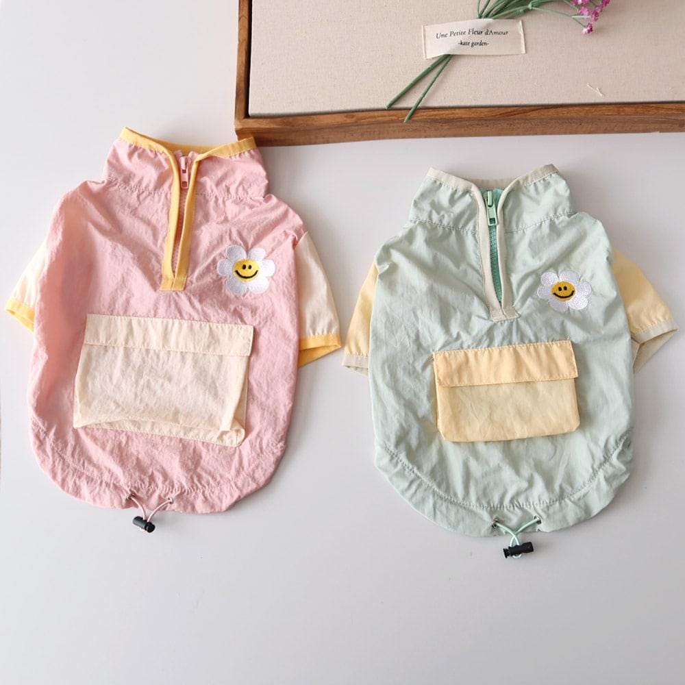Smiley Daisy Half Zip-up Jacket, S-XL, Small Dog Top, Dog T-shirts, Dog Knit, Dog Clothes - NKpup