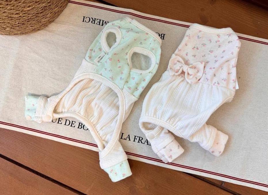 Floral Bow Knit Overall, XS-2XL, Pet Pants, Dog Jumpsuit, Dog Winter Outfit, Dog Fashion - NKpup