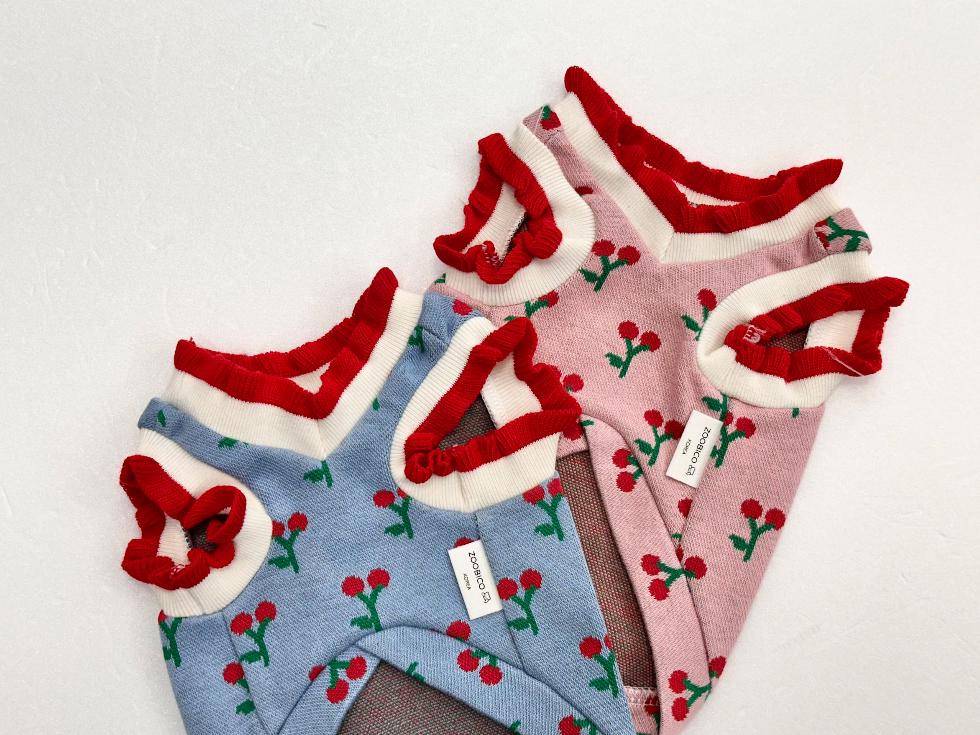 Cherry Knit Frill Tank Top, XS-2XL, Pet Clothing, Dog-Vest, Dog Jacket, Dog Fashion, Dog Apparel, Pet Clothing - NKpup