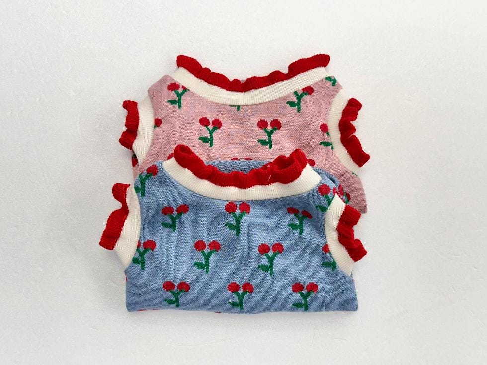 Cherry Knit Frill Tank Top, XS-2XL, Pet Clothing, Dog-Vest, Dog Jacket, Dog Fashion, Dog Apparel, Pet Clothing - NKpup