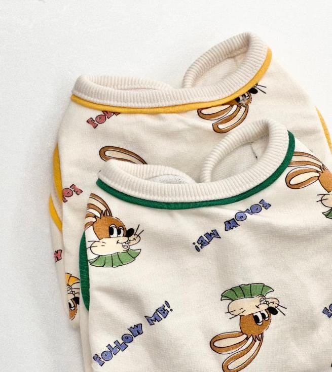 Bunny Print Snap Vest, XS-2XL, Small Dog Clothes, Winter Dog Outfit, Cozy Dog Top, NKPUP - NKpup