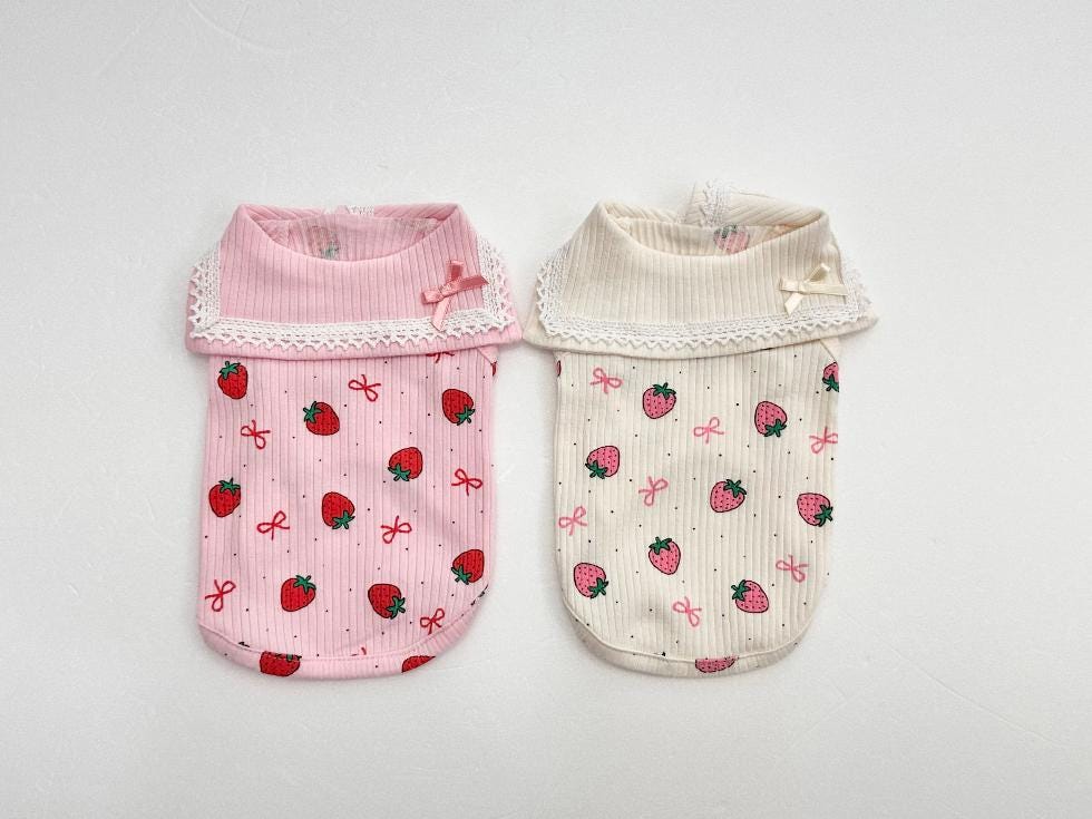 Strawberry Lace Collar Top, XS-2XL, Dog-Tee, Dog T-shirt, Dog Top, Dog Clothing, Dog Fashion, Dog Apparel, Undershirt for Dogs - NKpup