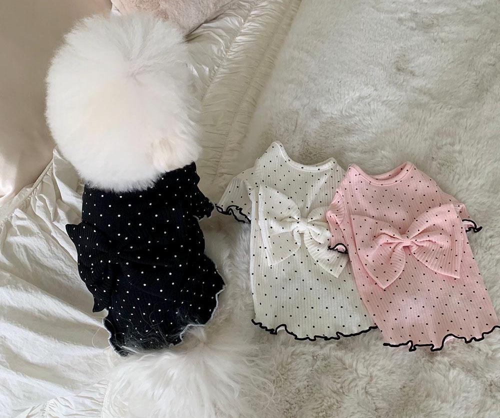 Polka Dot Bow Top, S-XL, Small Dog Clothes, Pet Sweater, Winter Dog Top, Dog Knit, NKPUP - NKpup