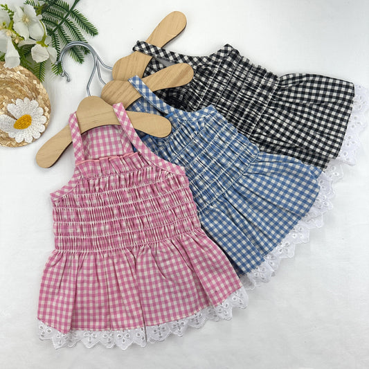 Gingham Lace Dress, S-XL, Dog dress, Dog Top, Dog Clothing, Small Dog Clothes, NKPUP - NKpup