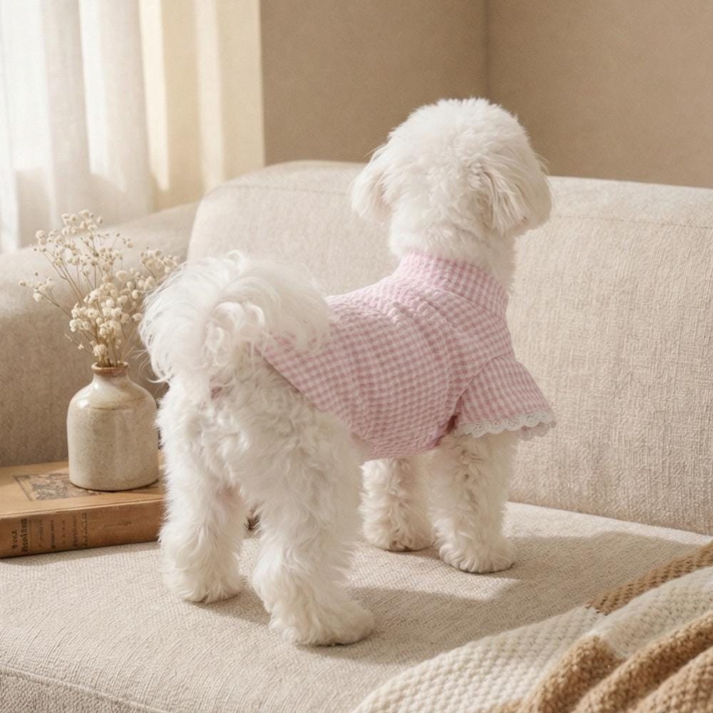 Lace Bow Gingham Top, S-XL, Small Dog Clothes, Pet Sweater, Winter Dog Top, Dog Knit, NKPUP - NKpup
