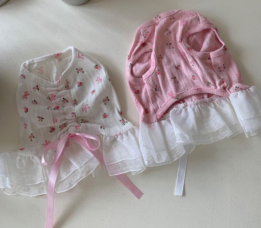 Floral Ribbon Tulle Dress S-XL, Small Dog Clothes, Dog Dress, Dog Wedding, Dog Luxury Dress, NKPUP - NKpup