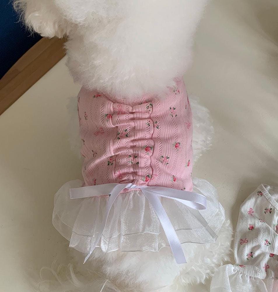 Floral Ribbon Tulle Dress S-XL, Small Dog Clothes, Dog Dress, Dog Wedding, Dog Luxury Dress, NKPUP - NKpup