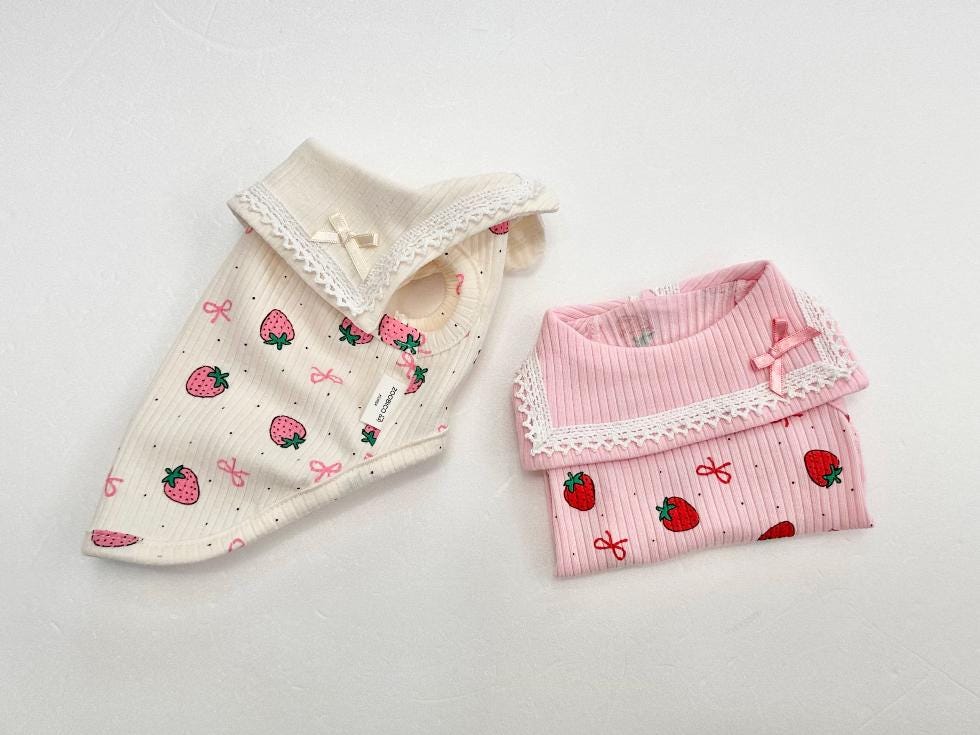 Strawberry Lace Collar Top, XS-2XL, Dog-Tee, Dog T-shirt, Dog Top, Dog Clothing, Dog Fashion, Dog Apparel, Undershirt for Dogs - NKpup