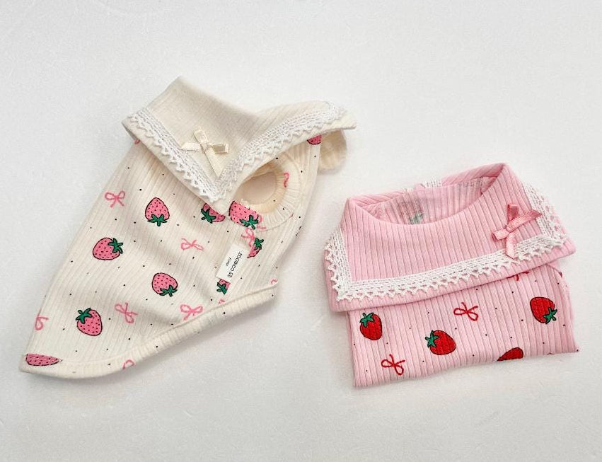 NKpup strawberry lace collar dog shirts in cream and pink colors