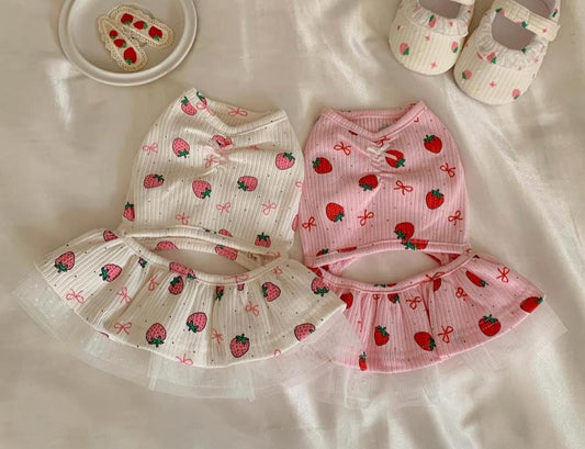 Strawberry Ribbed Dress, S-XL, Cute Dog dress, Dog Top, Dog Clothing, Small Dog Clothes, NKPUP - NKpup