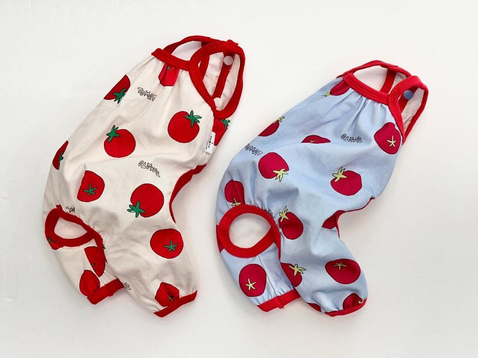 Tomato Print Overall, S-2XL, Dog Romper, Dog Jumpsuit, Dog Pants, Small Dog Clothes, Dog Apparel, NKPUP - NKpup