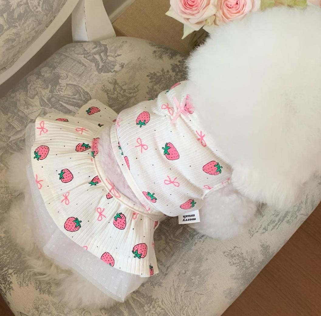 Strawberry Ribbed Dress, S-XL, Cute Dog dress, Dog Top, Dog Clothing, Small Dog Clothes, NKPUP - NKpup