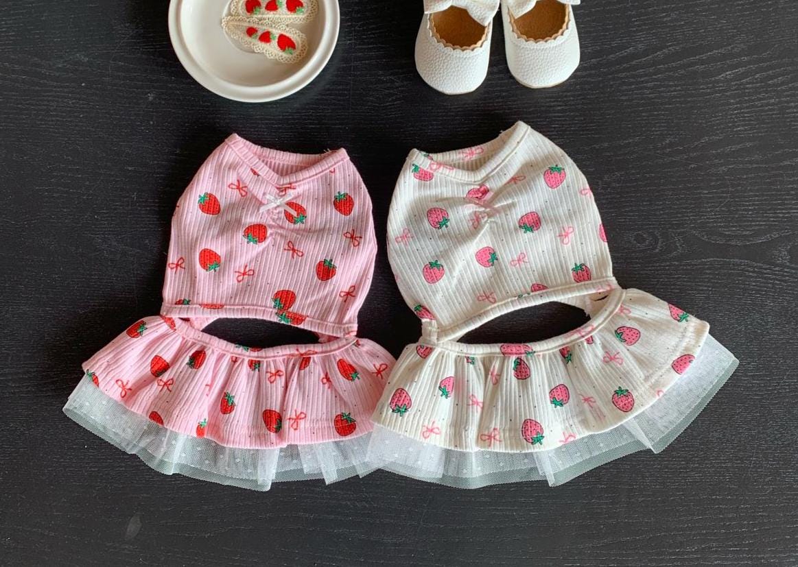 Strawberry Ribbed Dress, S-XL, Cute Dog dress, Dog Top, Dog Clothing, Small Dog Clothes, NKPUP - NKpup