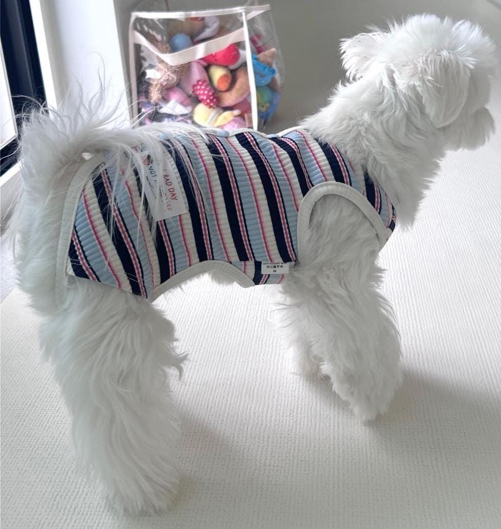 Stripe Ribbed Snap Overall, XS-2XL, Pet Pants, Dog Jumpsuit, Dog Winter Outfit, Dog Fashion - NKpup