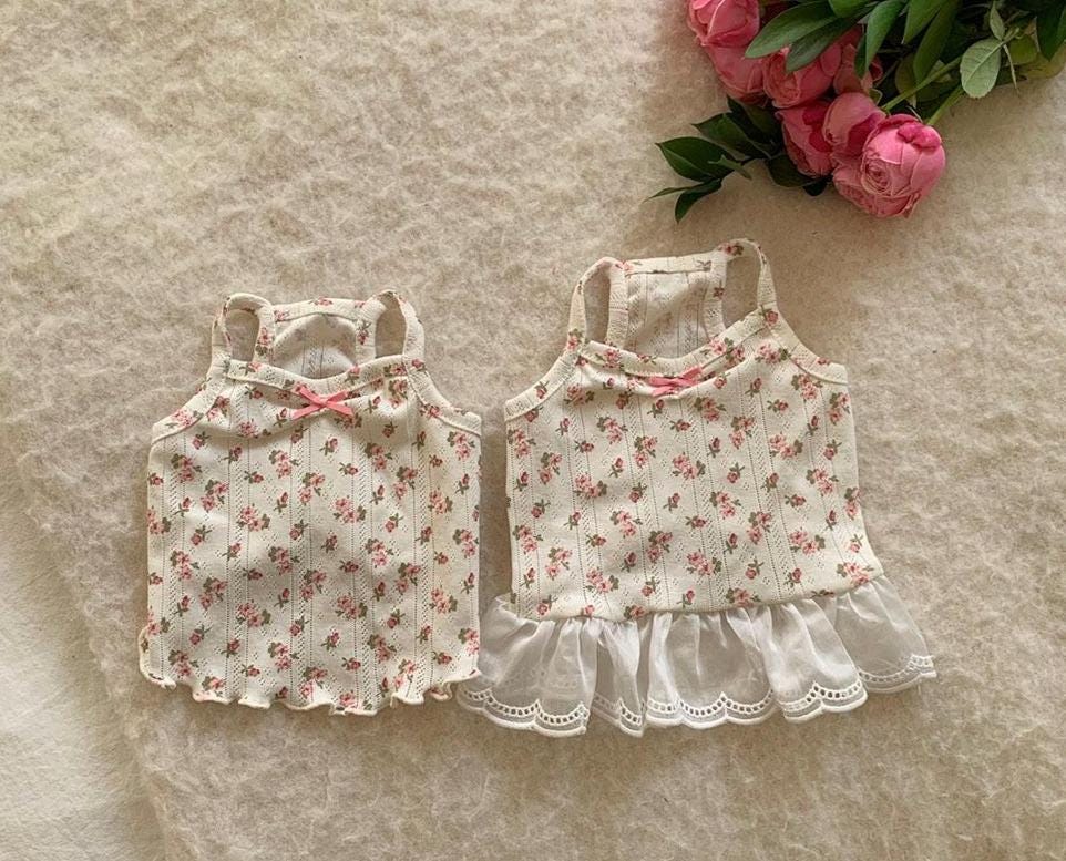 Rose Floral Eyelet Shirt&Dress, S-2XL, Dog Skirt, Dog Top, Dog Clothing, Dog Fashion, Dog Apparel - NKpup