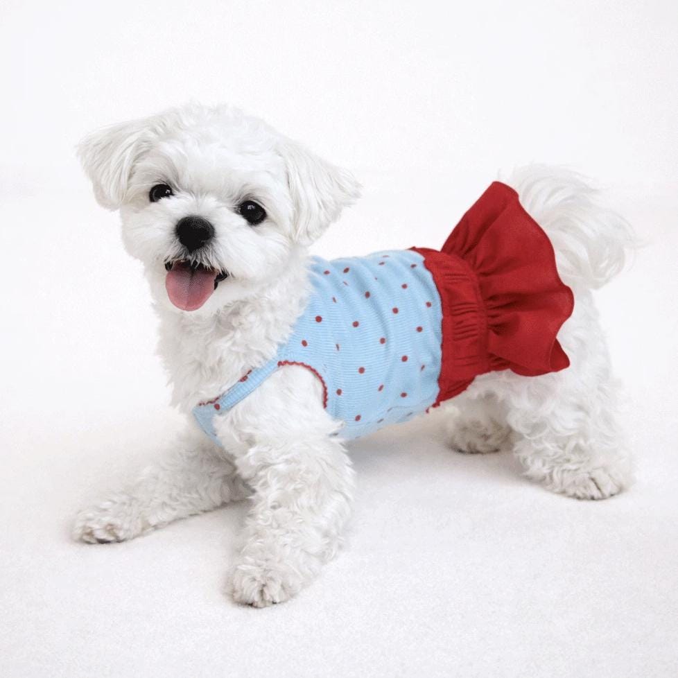 Cherry Dot Dress, S-XL, Cute Dog dress, Dog Top, Dog Clothing, Small Dog Clothes, NKPUP - NKpup