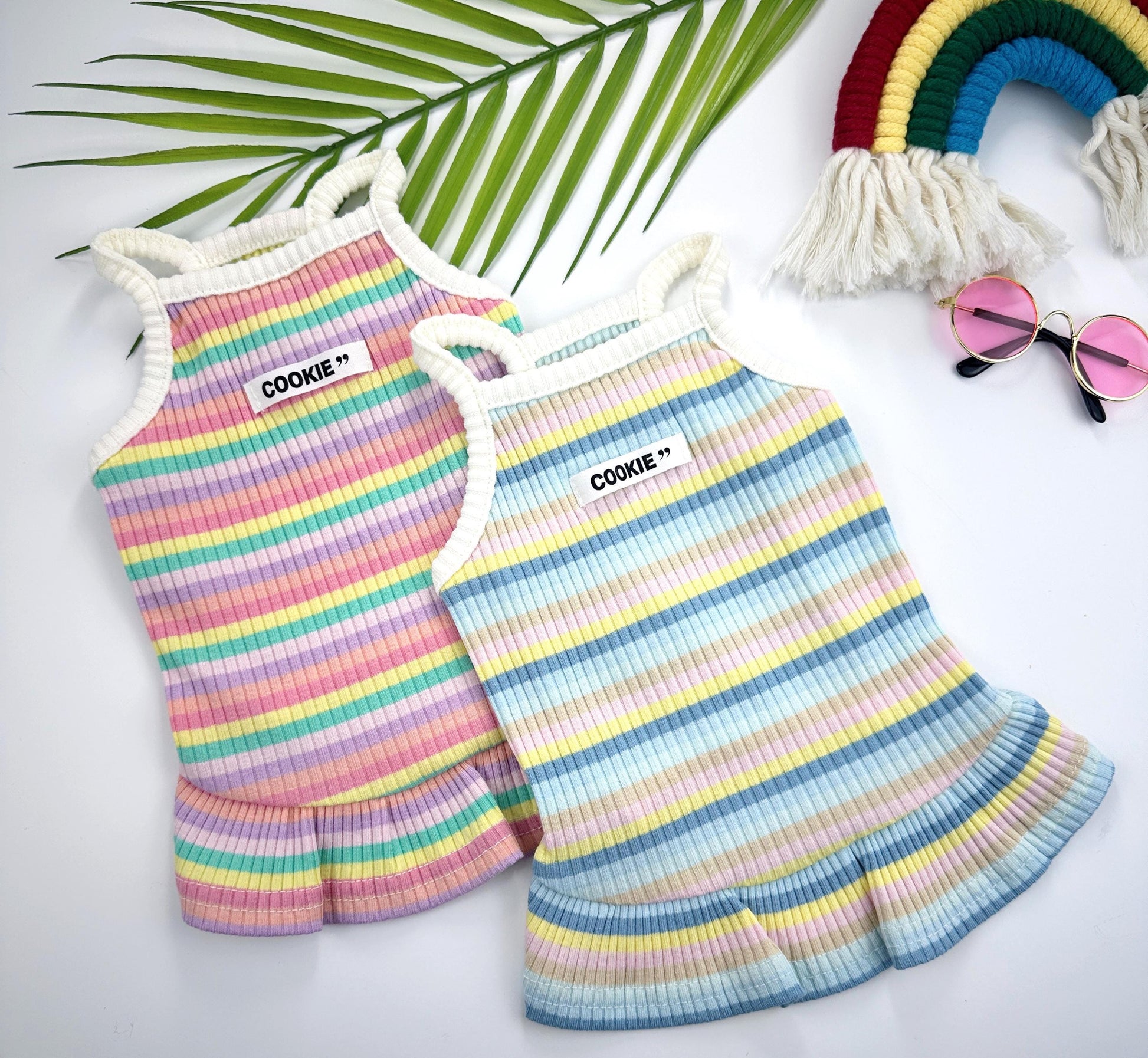 Cookie Rainbow Ribbed Dress, S-XL, Cute Dog dress, Dog Top, Dog Clothing, Small Dog Clothes, NKPUP - NKpup