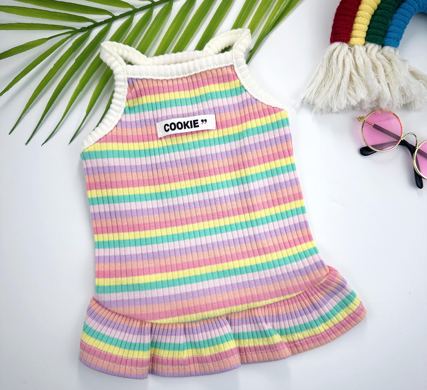 Cookie Rainbow Ribbed Dress, S-XL, Cute Dog dress, Dog Top, Dog Clothing, Small Dog Clothes, NKPUP - NKpup