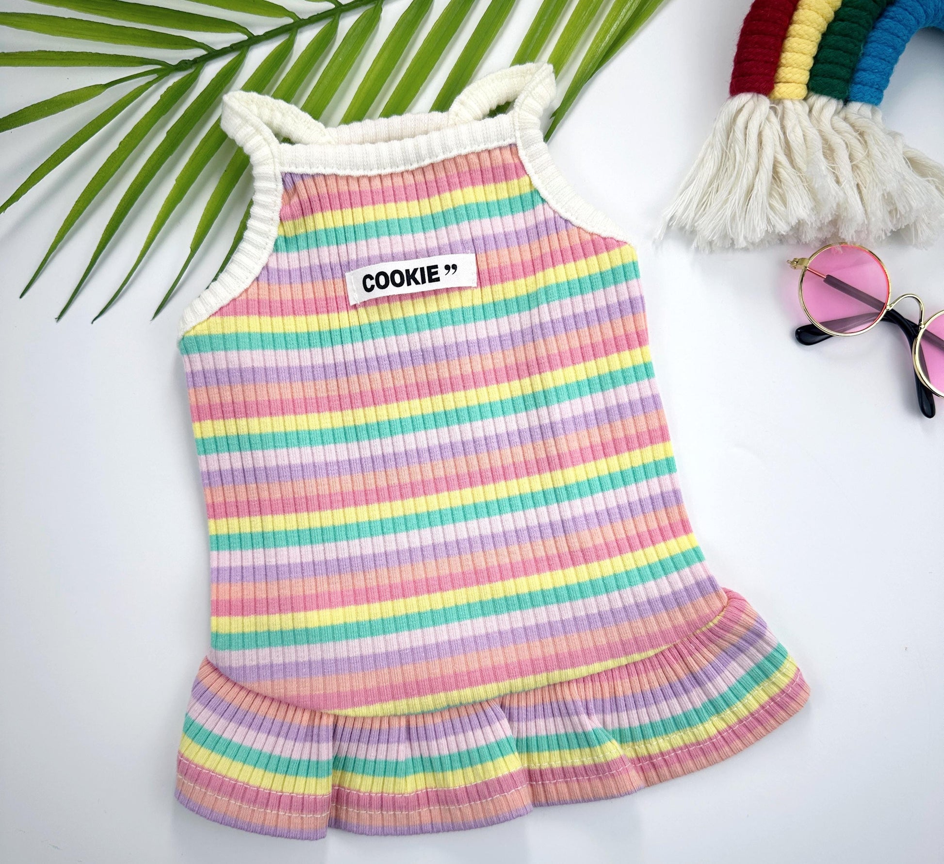 Cookie Rainbow Ribbed Dress, S-XL, Cute Dog dress, Dog Top, Dog Clothing, Small Dog Clothes, NKPUP - NKpup