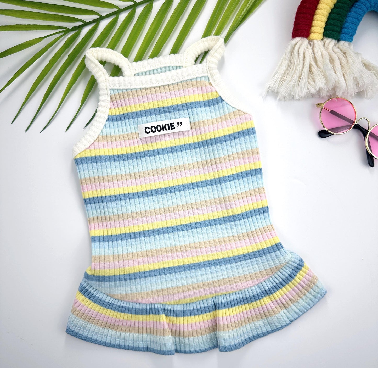 Cookie Rainbow Ribbed Dress, S-XL, Cute Dog dress, Dog Top, Dog Clothing, Small Dog Clothes, NKPUP - NKpup