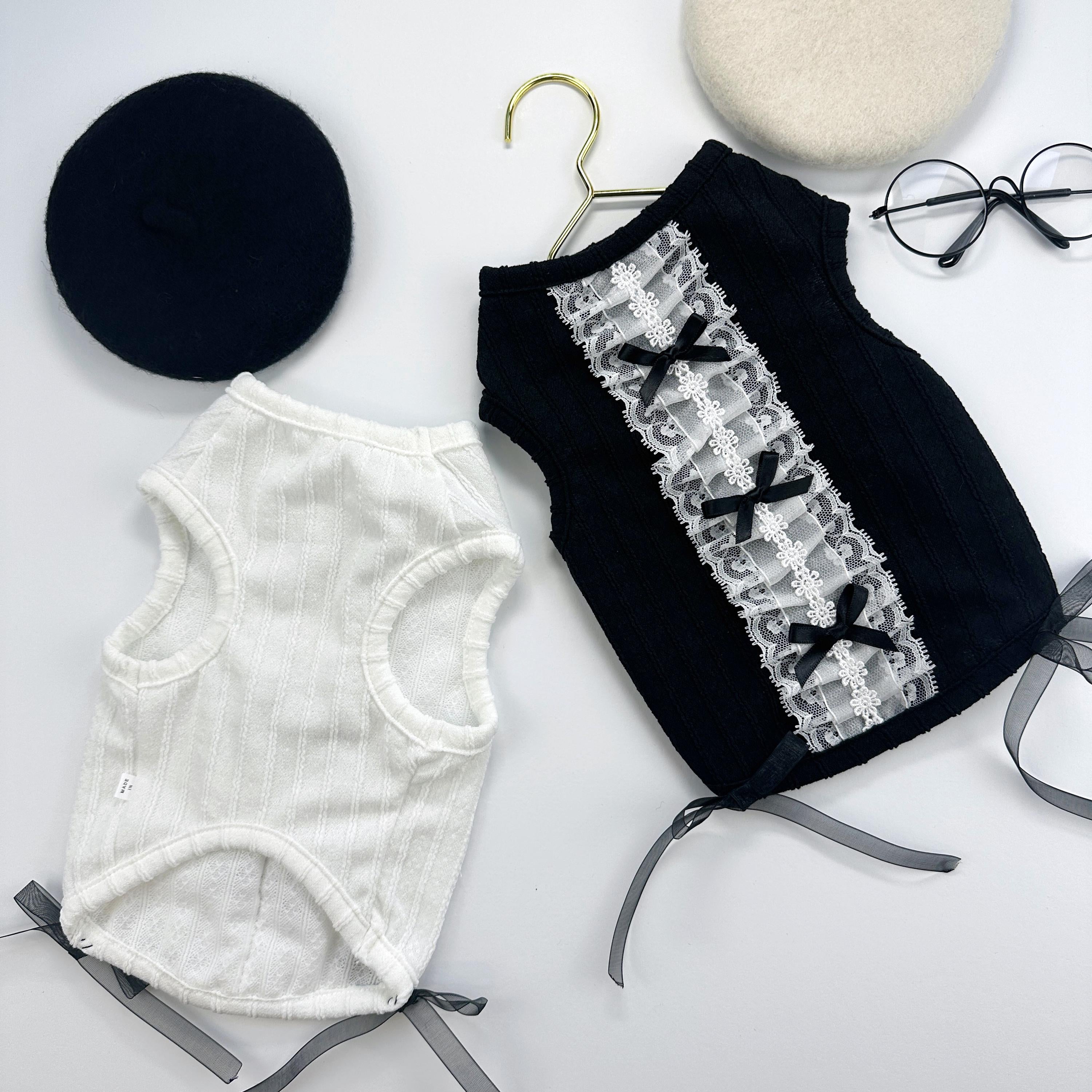 Vintage Ribbon Lace Top, S-XL, Small Dog Clothes, Pet Sweater, Winter Dog Top, Dog Knit, NKPUP - NKpup