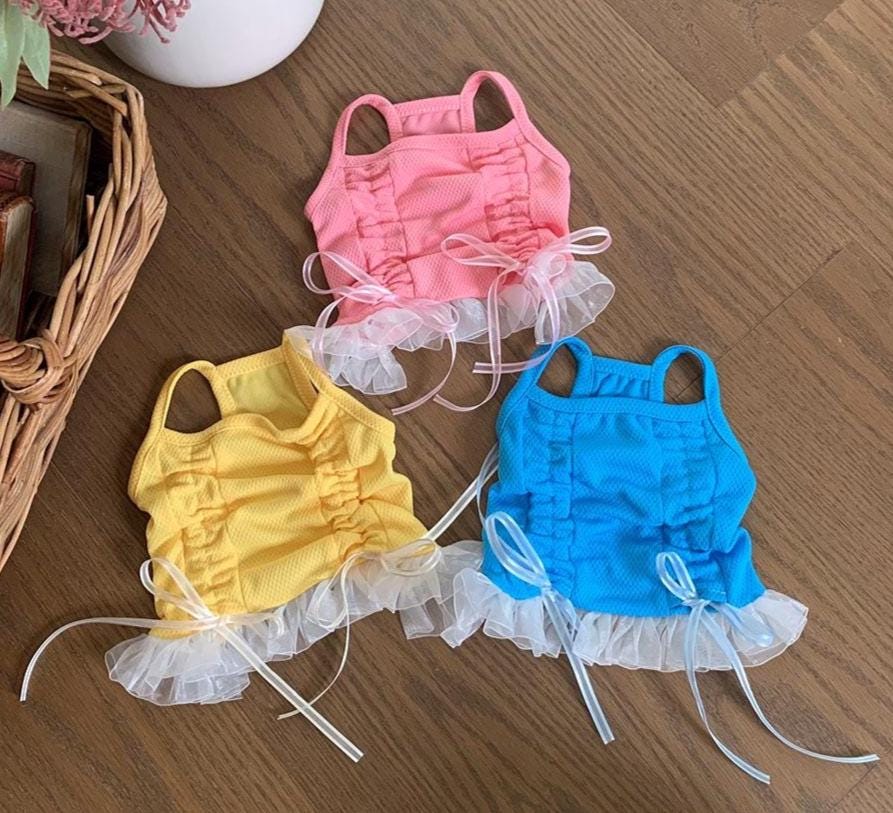 Pastel Ribbon Frill Cooling Mesh Dress, S-XL, Small Dog Clothes, Dog Dress, Dog Wedding, Dog Luxury Dress, NKPUP - NKpup