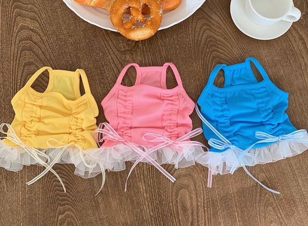 Pastel Ribbon Frill Cooling Mesh Dress, S-XL, Small Dog Clothes, Dog Dress, Dog Wedding, Dog Luxury Dress, NKPUP - NKpup