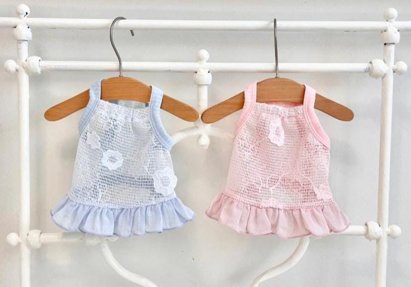 Flower Frill Mesh Crop Dress, XS-2XL, Small Dog Clothes, Dog Dress, Dog Wedding, Dog Cute Outfit, Pet Clothing, NKPUP - NKpup