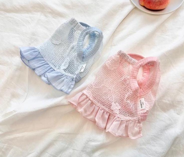 Flower Frill Mesh Crop Dress, XS-2XL, Small Dog Clothes, Dog Dress, Dog Wedding, Dog Cute Outfit, Pet Clothing, NKPUP - NKpup