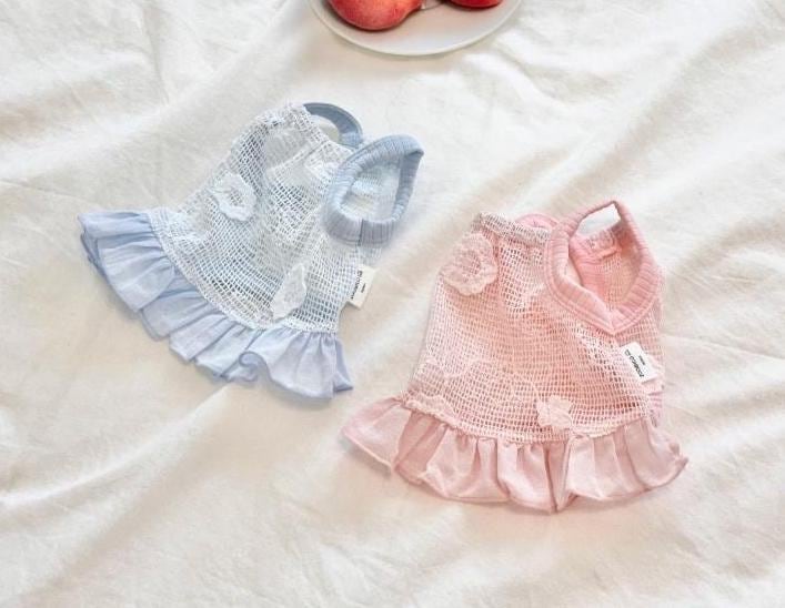 Flower Frill Mesh Crop Dress, XS-2XL, Small Dog Clothes, Dog Dress, Dog Wedding, Dog Cute Outfit, Pet Clothing, NKPUP - NKpup