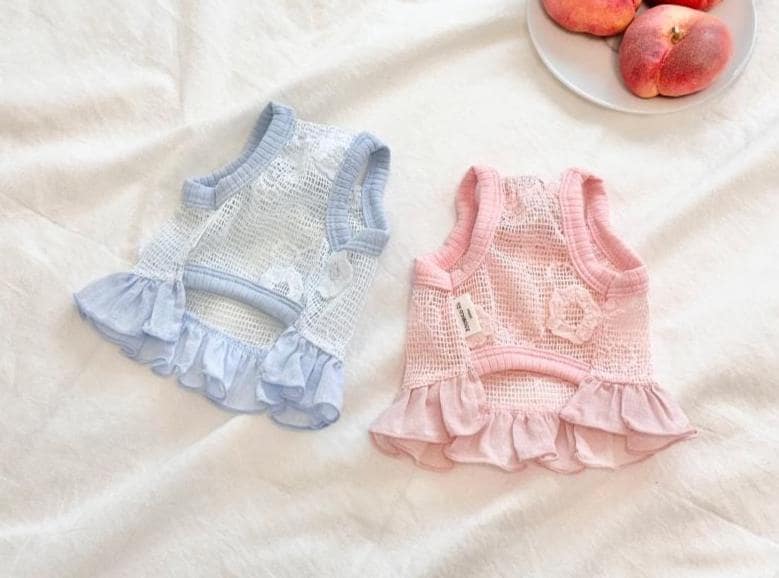 Flower Frill Mesh Crop Dress, XS-2XL, Small Dog Clothes, Dog Dress, Dog Wedding, Dog Cute Outfit, Pet Clothing, NKPUP - NKpup