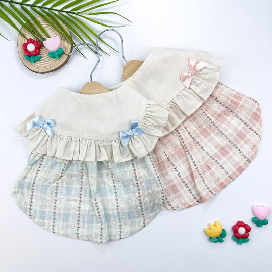 Vintage Ribbon Plaid Dress, S-XL, Cute Dog dress, Dog Top, Dog Clothing, Small Dog Clothes, NKPUP - NKpup