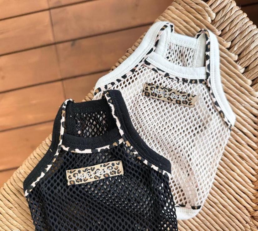 Leopard Trim Mesh Tank Top, XS-2XL, Pet Clothing, Dog-Tee, Dog check-shirt, Dog Top, Dog Clothing, Dog Fashion, Dog Long sleeves - NKpup