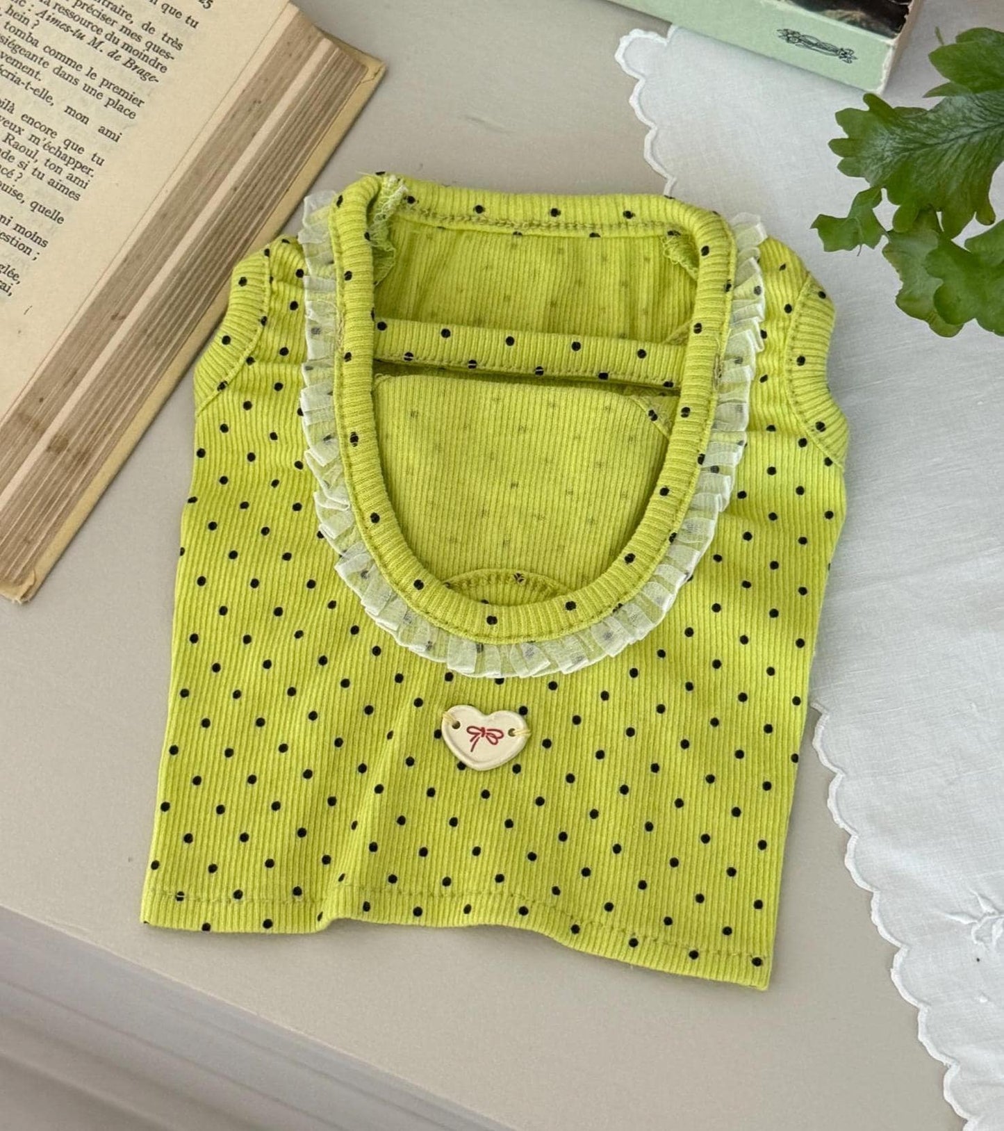 Polka Dot Heart Crop Top, S-2XL, Small Dog Clothes, Dog Essential Tee, Dog T-shirts, Dog Top, NKPUP - NKpup