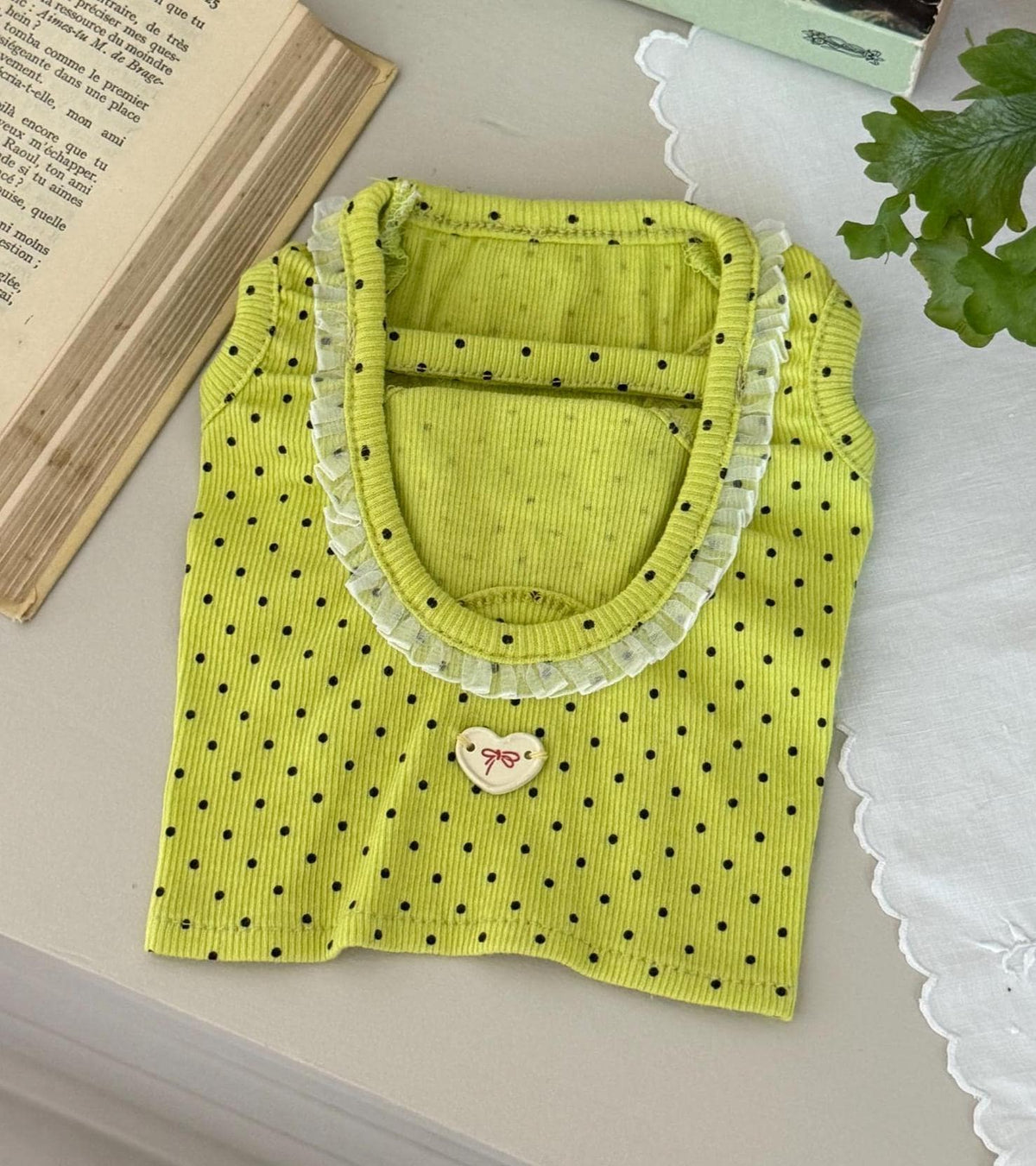 Polka Dot Heart Crop Top, S-2XL, Small Dog Clothes, Dog Essential Tee, Dog T-shirts, Dog Top, NKPUP - NKpup