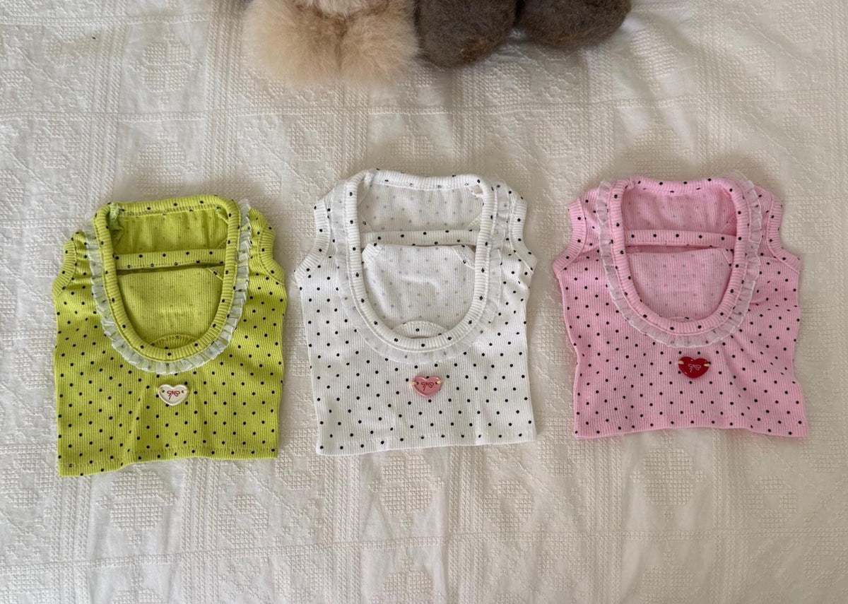 Polka Dot Heart Crop Top, S-2XL, Small Dog Clothes, Dog Essential Tee, Dog T-shirts, Dog Top, NKPUP - NKpup