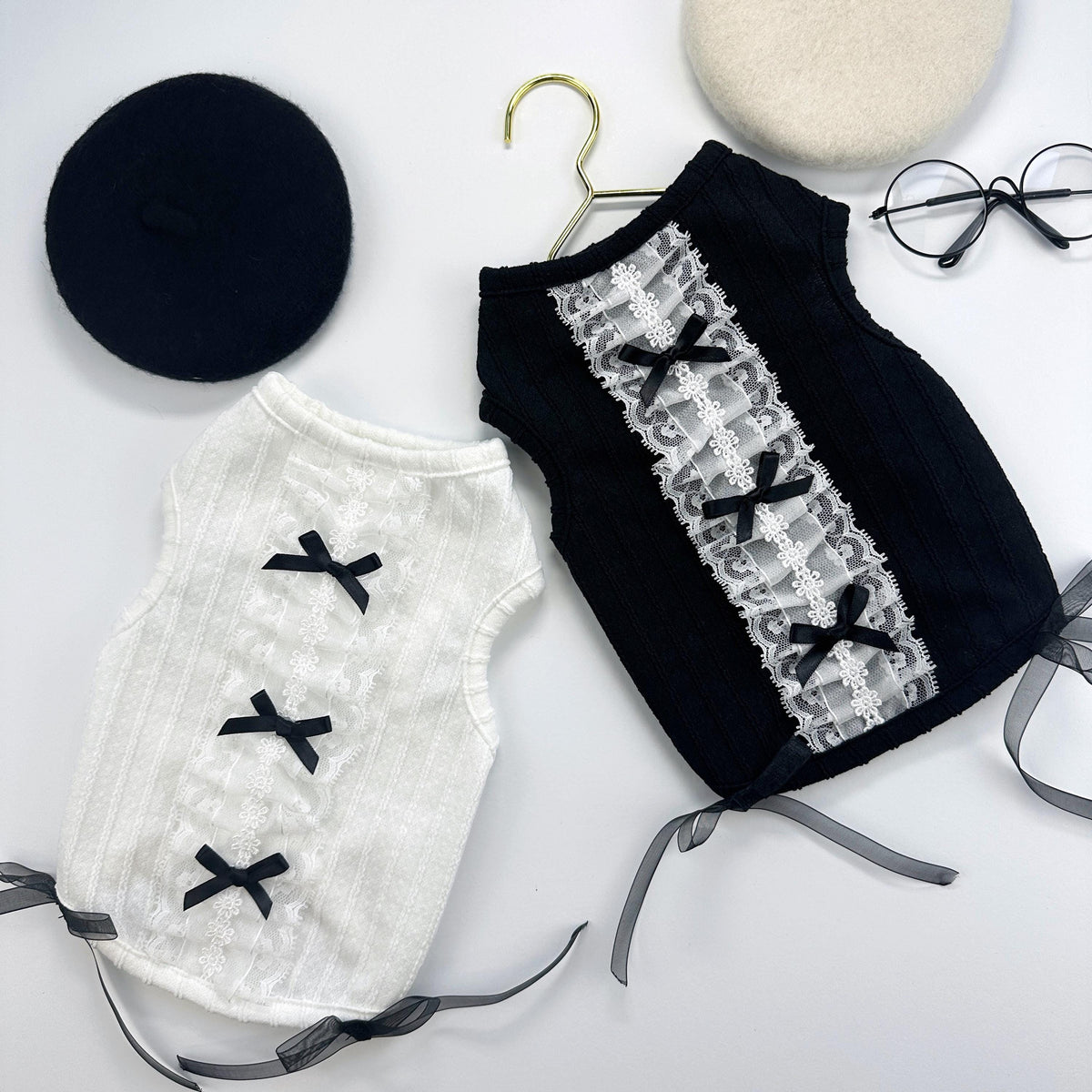 Vintage Ribbon Lace Top, S-XL, Small Dog Clothes, Pet Sweater, Winter Dog Top, Dog Knit, NKPUP - NKpup