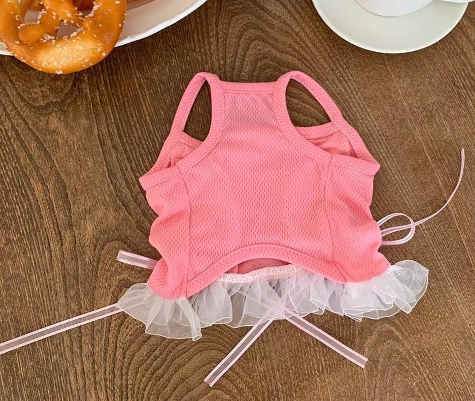 Pastel Ribbon Frill Cooling Mesh Dress, S-XL, Small Dog Clothes, Dog Dress, Dog Wedding, Dog Luxury Dress, NKPUP - NKpup