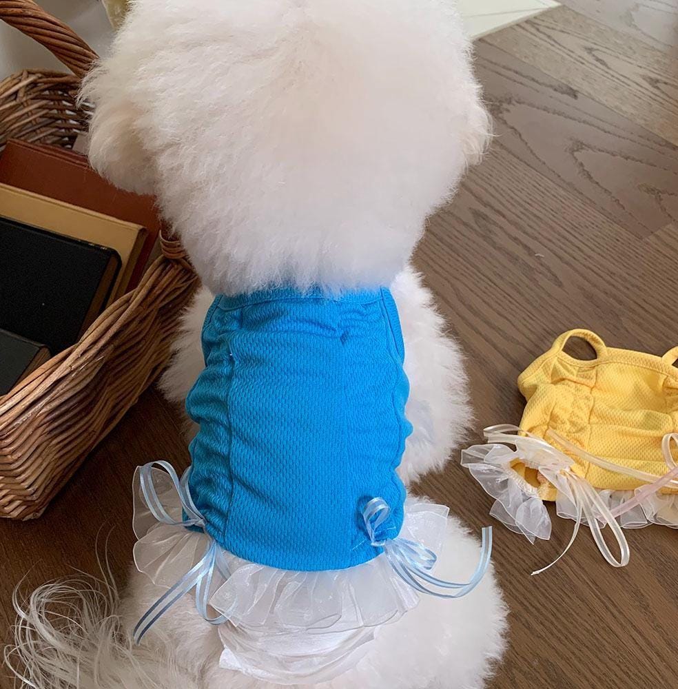 Pastel Ribbon Frill Cooling Mesh Dress, S-XL, Small Dog Clothes, Dog Dress, Dog Wedding, Dog Luxury Dress, NKPUP - NKpup