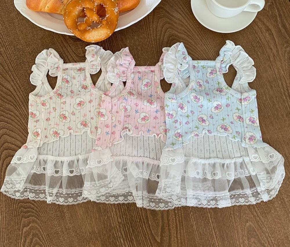 Floral Lace Ruffle Dress, S-XL, Small Dog Clothes, Dog Dress, Dog Cute Dress, Dog Apparel, Pet Clothing, NKPUP - NKpup