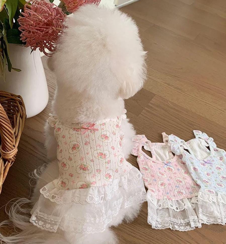 Floral Lace Ruffle Dress, S-XL, Small Dog Clothes, Dog Dress, Dog Cute Dress, Dog Apparel, Pet Clothing, NKPUP - NKpup