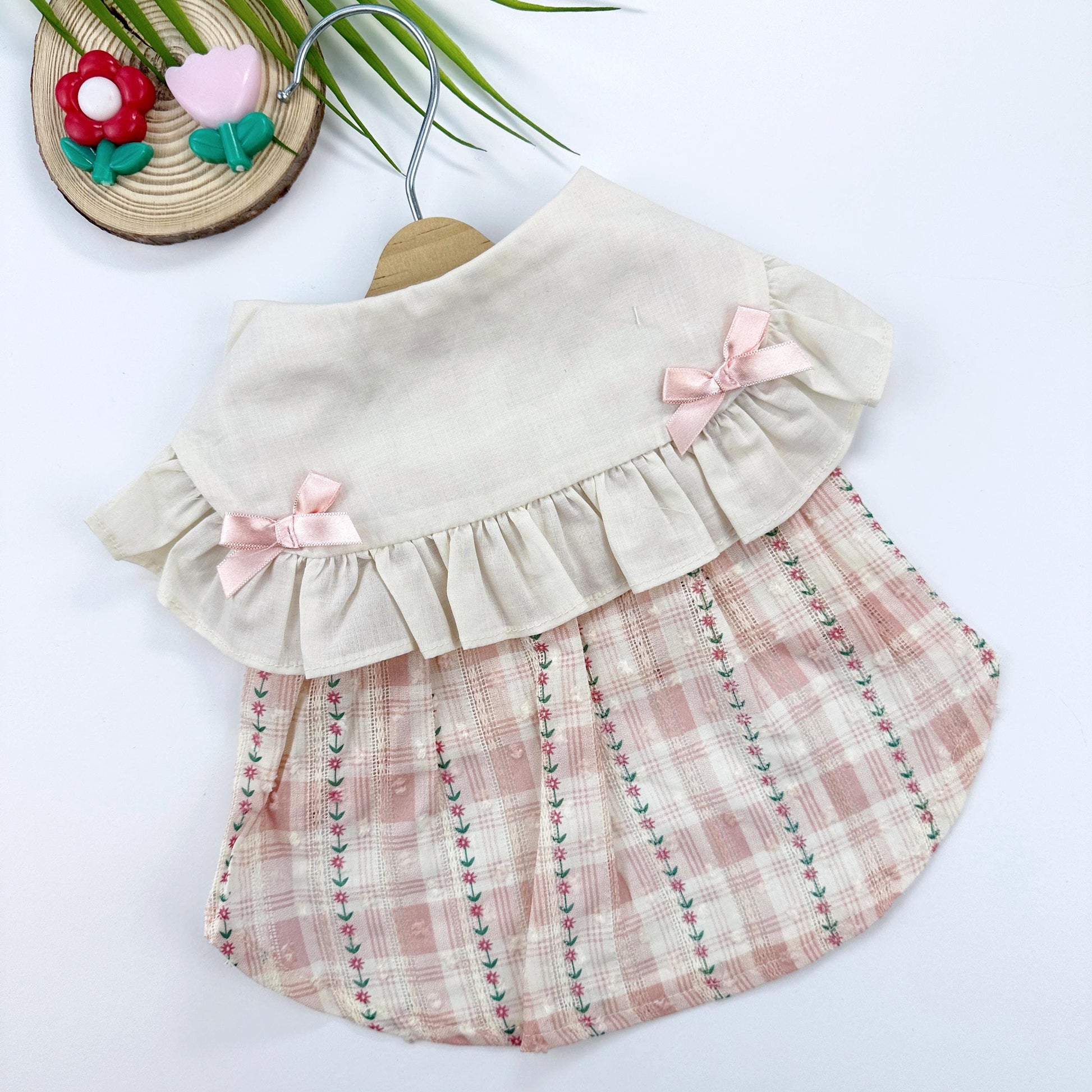 Vintage Ribbon Plaid Dress, S-XL, Cute Dog dress, Dog Top, Dog Clothing, Small Dog Clothes, NKPUP - NKpup