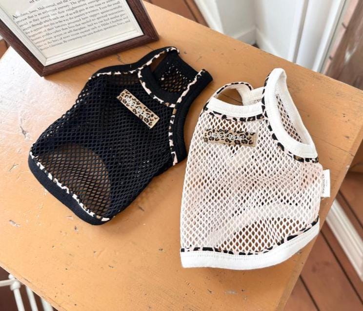 Leopard Trim Mesh Tank Top, XS-2XL, Pet Clothing, Dog-Tee, Dog check-shirt, Dog Top, Dog Clothing, Dog Fashion, Dog Long sleeves - NKpup