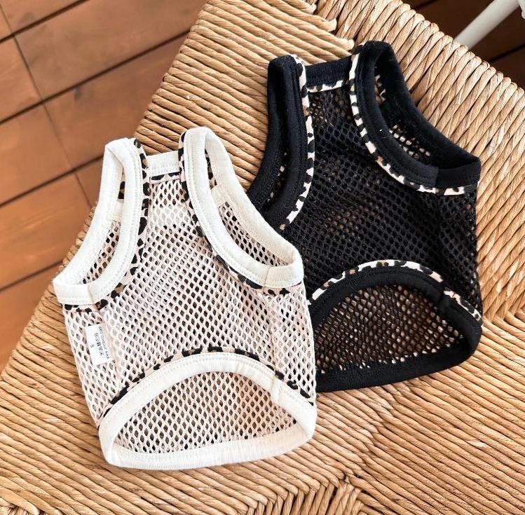 Leopard Trim Mesh Tank Top, XS-2XL, Pet Clothing, Dog-Tee, Dog check-shirt, Dog Top, Dog Clothing, Dog Fashion, Dog Long sleeves - NKpup