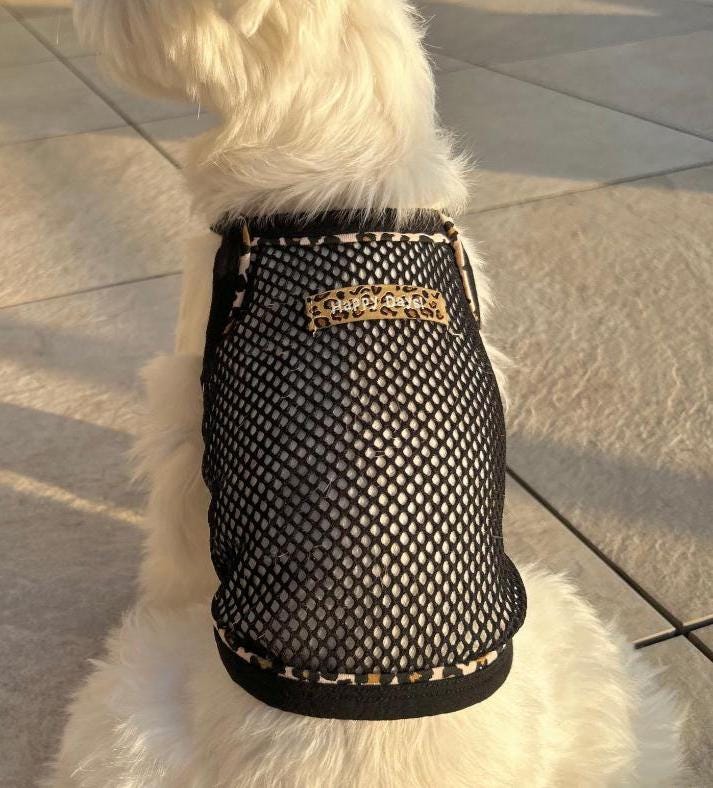Leopard Trim Mesh Tank Top, XS-2XL, Pet Clothing, Dog-Tee, Dog check-shirt, Dog Top, Dog Clothing, Dog Fashion, Dog Long sleeves - NKpup