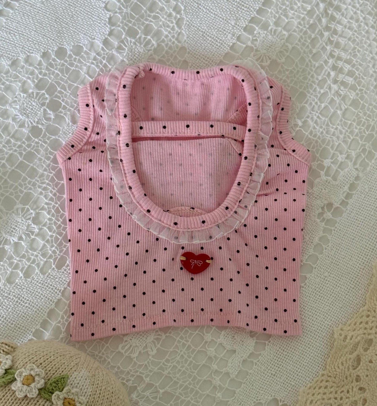 Polka Dot Heart Crop Top, S-2XL, Small Dog Clothes, Dog Essential Tee, Dog T-shirts, Dog Top, NKPUP - NKpup