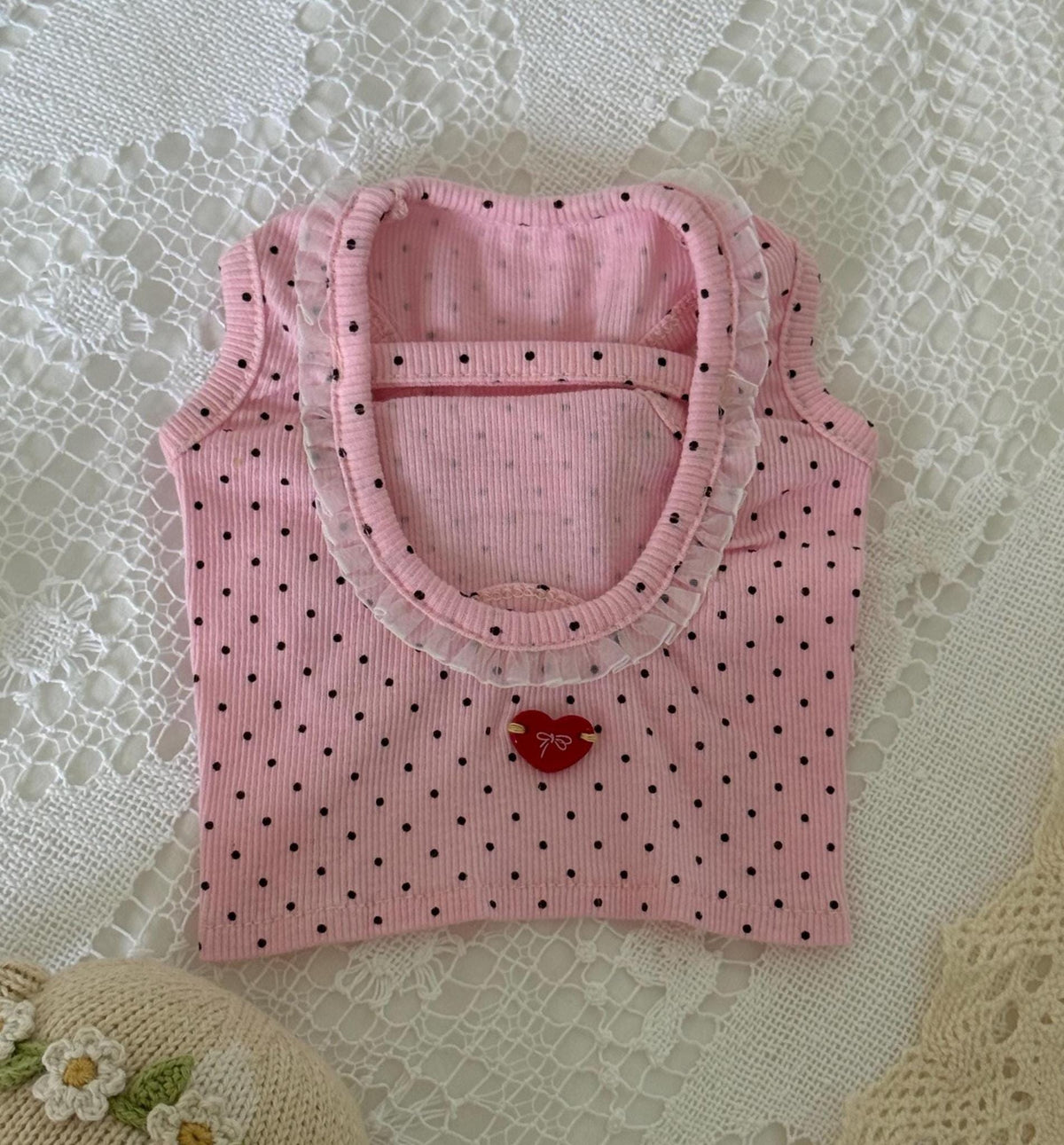 Polka Dot Heart Crop Top, S-2XL, Small Dog Clothes, Dog Essential Tee, Dog T-shirts, Dog Top, NKPUP - NKpup