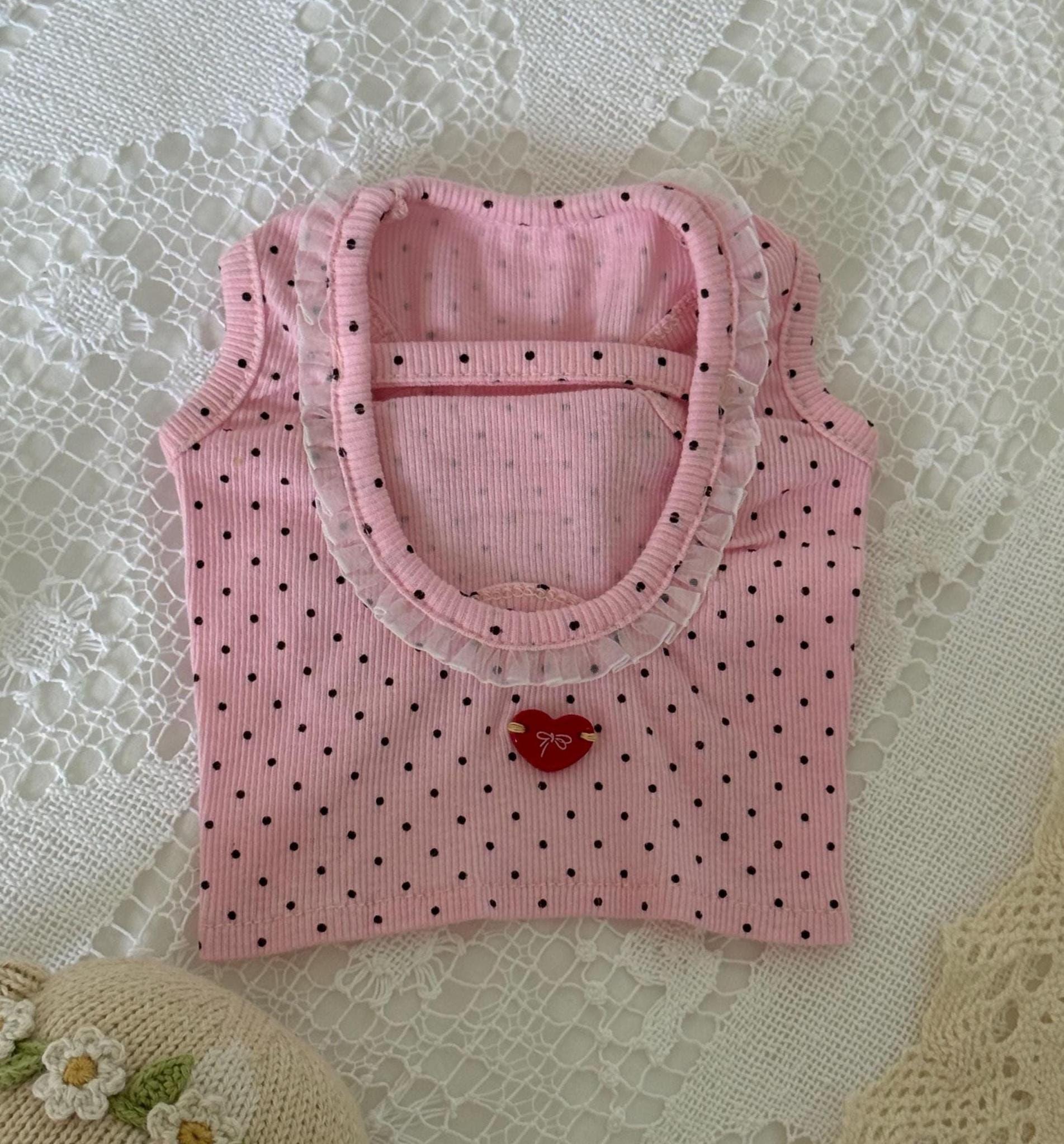 Polka Dot Heart Crop Top, S-2XL, Small Dog Clothes, Dog Essential Tee, Dog T-shirts, Dog Top, NKPUP - NKpup