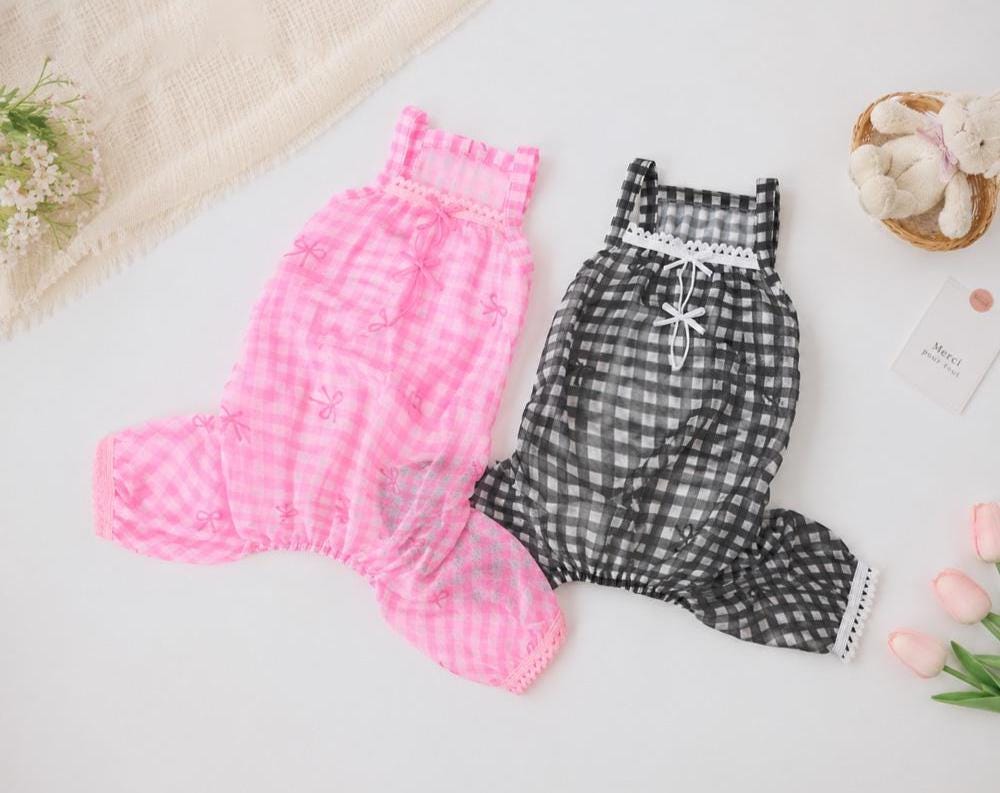 Gingham Lace Overall, S-XL, Dog Romper, Dog Jumpsuit, Dog Pants, Small Dog Clothes, Dog Apparel, NKPUP - NKpup
